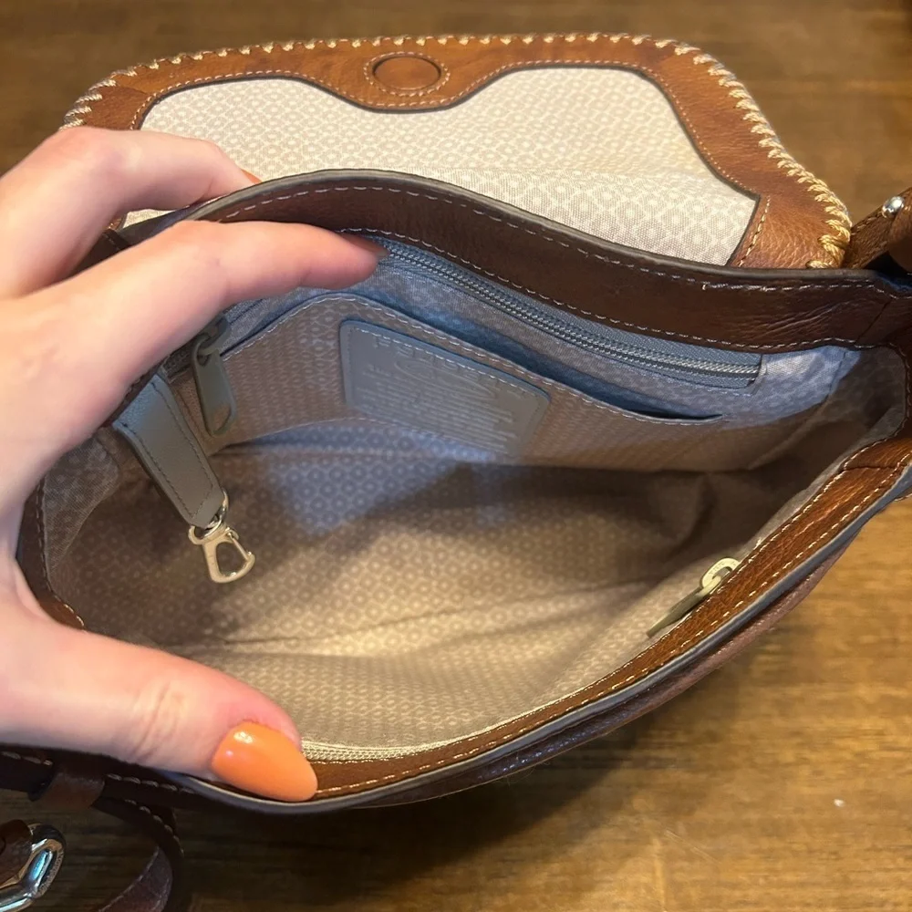 Brighton Vintage Colton Flap Saddle Bag Crossbody Aztec Brown Leather Purse - Picture 8 of 13